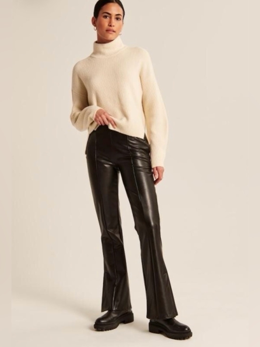Abercrombie Split Hem Vegan Leather Flare Pant
